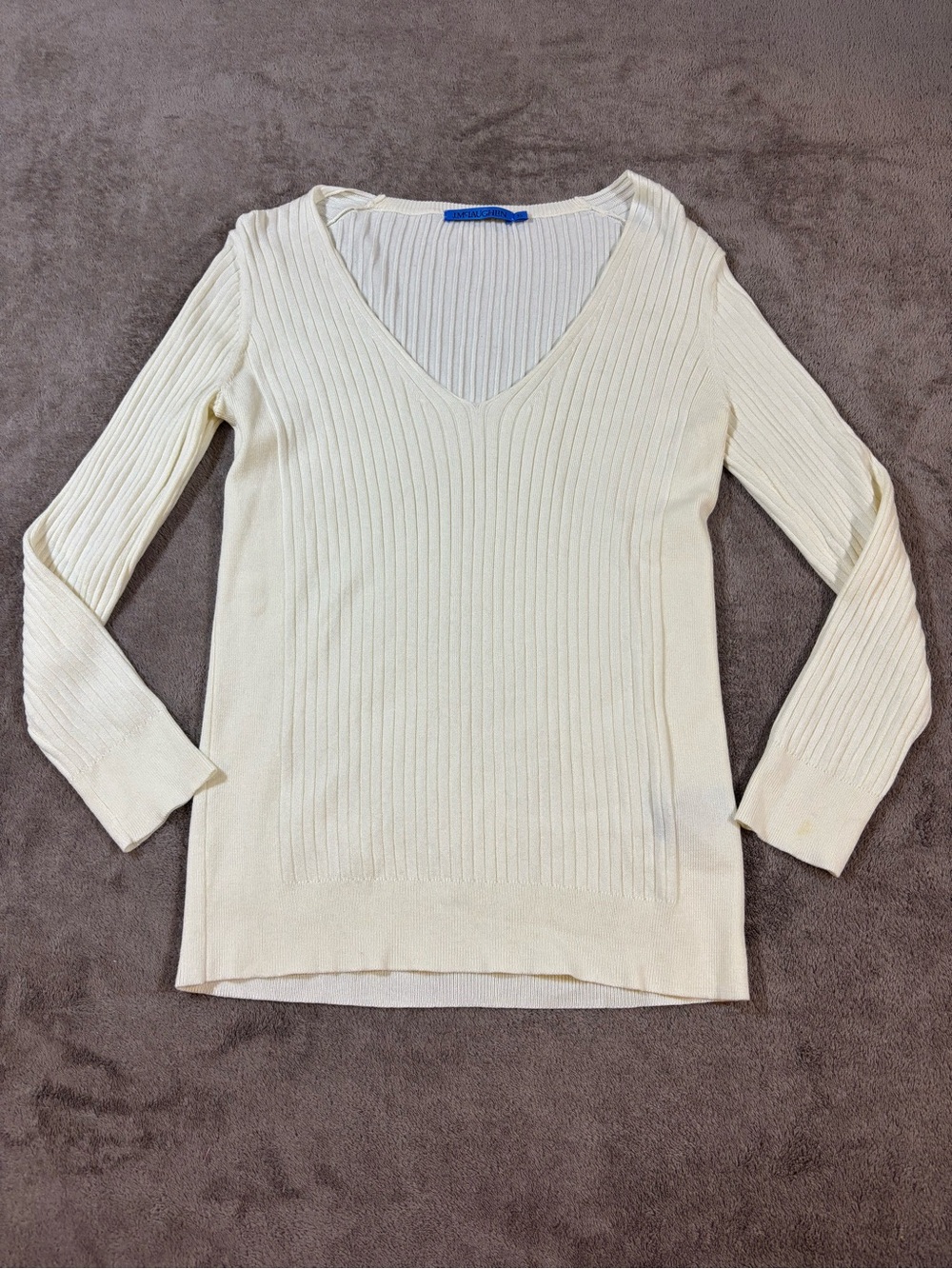 J McLaughlin Cream Ribbed V-Neck Sweater Womens XS Long Sleeve